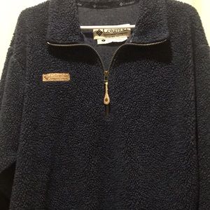Vintage Columbia 1/4 zip popcorn Fleece jacket unisex L leather pull Made in USA